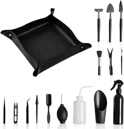 SnelShoppen - Bonsai-startset 16-delig met waterdichte potmat & opbergtas, mini tuingereedschap incl. bonsaischaar, ideaal voor plantenverzorging en v