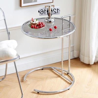 Eindtafel Glas - Bijzettafel Rond - Flexibel Gebruik - Verstelbare Hoogte - 51 cm Diameter - Zwart