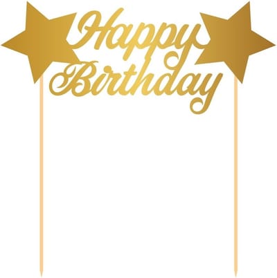 Folat Taarttopper - Happy Birthday - goud - 15 cm - taartdecoratie - taartversiering verjaardag