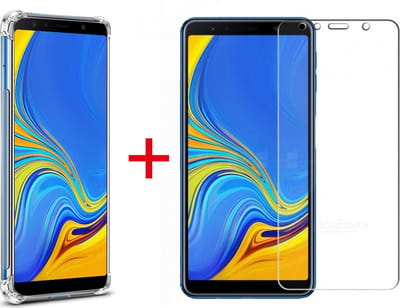 Casemania Hoesje Geschikt voor Samsung Galaxy A7 2018 - Anti Shock Hybrid Back Cover + Tempered Glazen Screenprotector - Transparant