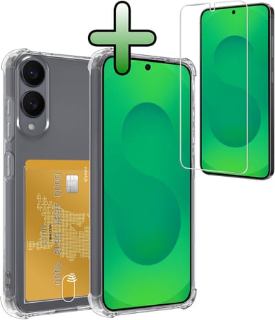 Hoesje Geschikt voor Samsung Galaxy S25 Edge - Met Screenprotector - En Pashouder - En Kaarthouder - Telefoon Hoes Shockproof - Siliconen Case - Back Cover - Shock Proof - Pasjes Houder - Transparant