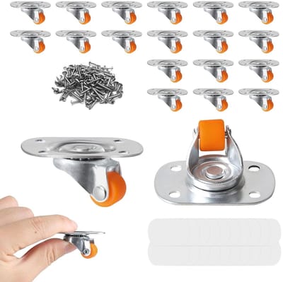 Set van 20 Kleine Meubelrollen, 360° Draaibaar, 12 mm, Rubber Zwenkwielen met Schroeven en Lijm, Geluidsarme Mini Wielen voor Meubels en Apparaten