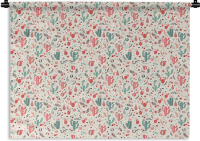 Wandkleed - Wanddoek - Cactus - Bloemen - Pastel - Patronen - 120x90 cm - Wandtapijt