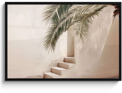Poster in lijst - Fotolijst 120x80 cm - Posters - Palmboom - Schaduw - Trap - Beige - Posterlijst zwart - Decoratie - Wanddecoratie woonkamer - Muurdecoratie slaapkamer