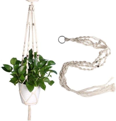 LOUZIR Stijlvolle Plantenhanger – 115 CM - Touw / Macramé - Plantenhouder - Hangplant - Planten Accessoires | Wit