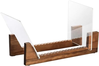 Vinyl Platenopslag Houder voor Tot 50 Albums, DVD's of CD's - Stevige Houten Stand met Duidelijk Acryl - Modern Ontwerp in Bruin