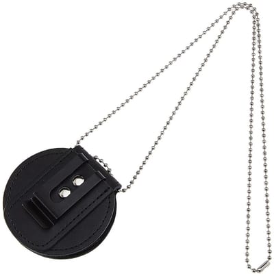 Dailygoods- ID-kaarthouder van rundleer - badge houder met riemclip - veiligheidskaarthouder - schokbestendig - zwart - 470 mm lang - Badgehouder