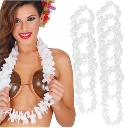 Hawaii bloemen krans/slinger - 10x - wit - kind/volwassenen - verkleed tropische bloemen slingers