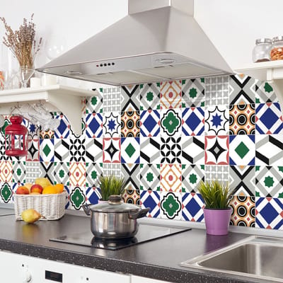 Zelfklevende tegelmuurstickers voor keuken en badkamer - 30 cementtegelstickers, Azulejos Anaisia ​​​​- 30 stickers, 15x15cm
