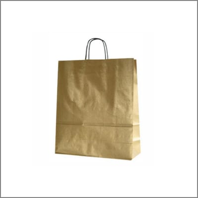 Luxe Set van 50 Papieren Draagtassen - Goud - 18x8x22cm - Hoogwaardige Kraft Papieren Tassen - Met Gedraaide Handvatten - Ideaal voor Winkelen en Verpakken