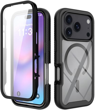 Hoesje met Ingebouwde Screenprotector Geschikt voor iPhone 17 Pro | Compatibel met MagSafe | Full Protect Valbescherming | Schokbestendige Beschermhoes | Doorzichtig / Zwart
