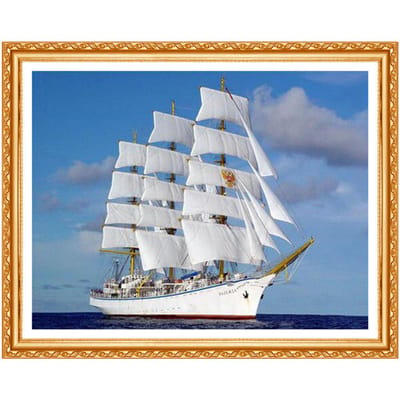 Peinture au Diamant DIY Point de Croix Broderie Voilier Perçage Complet Diamants Peintures au Diamant des Diamants 20X30CM white