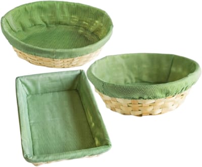 Decoratieve Bamboe Opbergmandenset - 3-Delige Opbergmandenset - Natuurlijk Bamboe met Groene Voering - Multifunctionele Home Organizer - voor Thuis en Decoratie