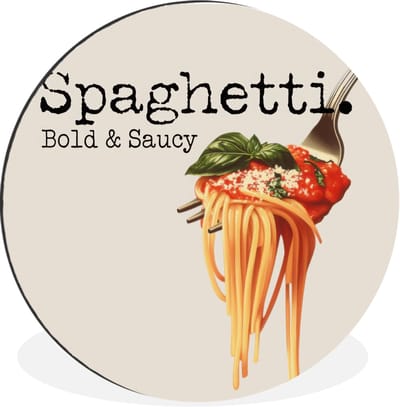 WallCircle - Wandcirkel - Muurcirkel - Spaghetti - tomatensaus - Parmezaanse kaas - Aluminium - Dibond - 30x30 cm - Binnen en Buiten
