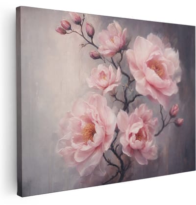 Artaza Canvas Schilderij Roze Bloemen - Zachte Bloemkunst in Pasteltinten - 80x60 cm - Wanddecoratie Woonkamer - Schilderijen - Muurdecoratie