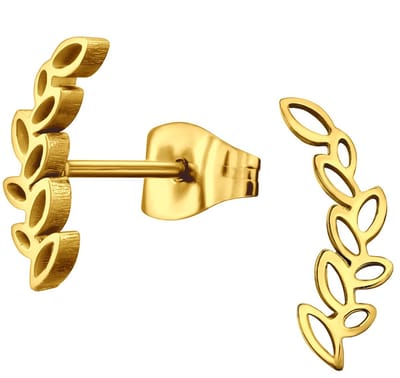 CS Joy - Takje met blaadjes oorbellen - Chirurgisch staal - 4 x 12 mm - ip/pvd gold plated