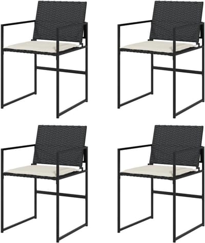 vidaXL Tuinstoelen 4 st met kussens poly rattan zwart, tuin stoel, loungestoel tuin, kampeerstoel, terrasstoel, loungestoel, lounge stoel buiten