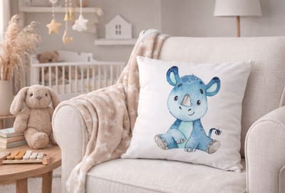 Velvet Baby Animals Collection kussenhoes - babykamer - kinderkamer - Neushoorn - 45x45 cm