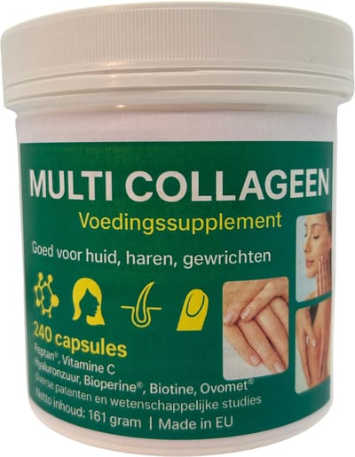 MULTI COLLAGEEN - 240 capsules | 4 maanden gebruik | PEPTAN® + vitamine C + hyaluronzuur + biotine