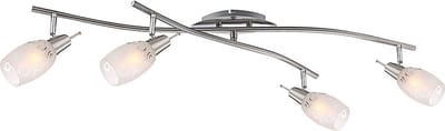 Plafondspot woonkamerlamp eetkamerlamp hallamp, metaal glas nikkel mat chroom, 4 vlammen E14 spots verstelbaar, L 90 cm