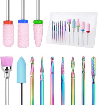 12-delige set keramische nagelboren - elektrische nagelvijlen boor 3/32 inch wolfraam staal diamanten nagelriem nagelboor tool - thuisgebruik nagelsalon - veelkleurig - nagelstyling - manicure professioneel - geschikt voor elektrische nagelvijlen.