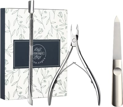 INTER-ESQUE Nagelriem Knipper, Nagelvijl & Nagelriem Duwer – Nagelriem Verwijderaar – Cuticle Remover – 3-delige Set