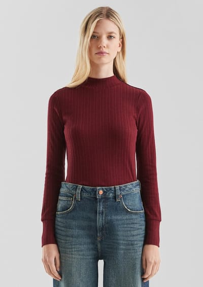T-shirt met lange mouwen en een getailleerde pasvorm dames QS