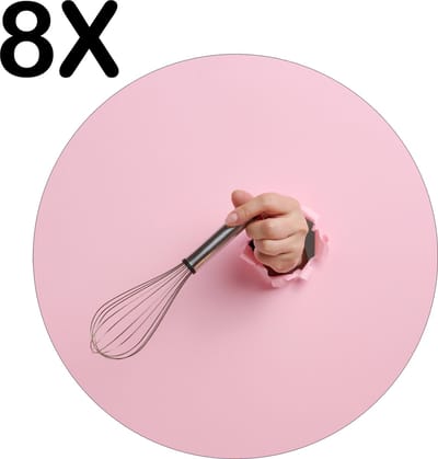 Luxe Ronde Placemat - Garde door Roze Muur - Set van 8 Placemats - 50x50 cm - 2 mm dik Vinyl - Anti Slip - Afneembaar