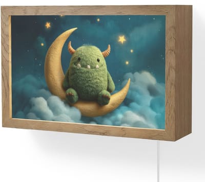 Wandlamp 30x20 cm - Oplaadbaar - Monster - Groen - Maan - Wolken - Wandlampen binnen woonkamer - Slaapkamer lamp met kabel - Decoratieve nachtlamp - Vloerlamp snoer