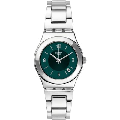Swatch Irony Serie Kwarts Uurwerk Midden Staal Horloge Groen Wijzerplaat Dameshorloges YLS468G Silver Strap black
