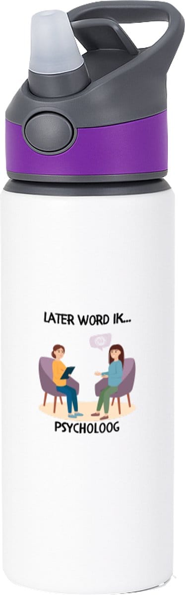 Hacebo® - Later word ik psycholoog waterfles met rietje paars - Psycholoog - Psychologen - Therapie - psychiater - cadeau voor een psycholoog - water fles - 650ML