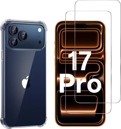 Hoesje geschikt voor iPhone 17 Pro backcover Shockproof siliconen Transparant en 2 stuks Screenprotector Gehard Glas