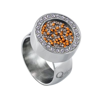 Quiges RVS Schroefsysteem Ring met Zirkonia Zilverkleurig Glans 17mm met Verwisselbare Zirkonia Transparant Goudkleurig 12mm Mini Munt