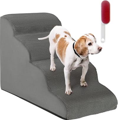 Hondentrap, 4 treden, antislip hondentrap van schuim, huisdiertrap voor honden en katten, afneembaar, hondentrap voor bank, bed, wasbare hoes, grijs