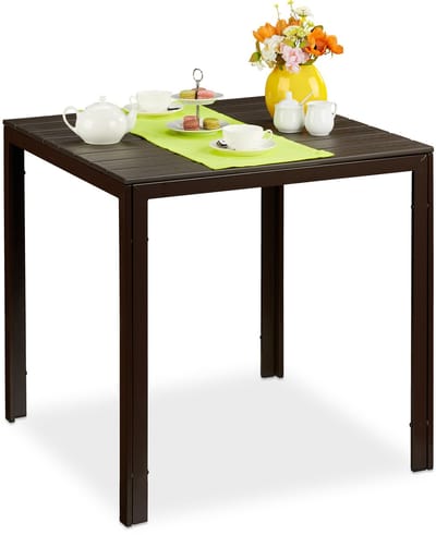 tuintafel houtlook - tot 100 kg - balkontafel - 74,5 x 77,5 x 77,5 cm - staal - bruin