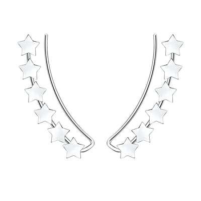 Joy|S - Zilveren ear climbers oorbellen - 6 sterren - gepolijst