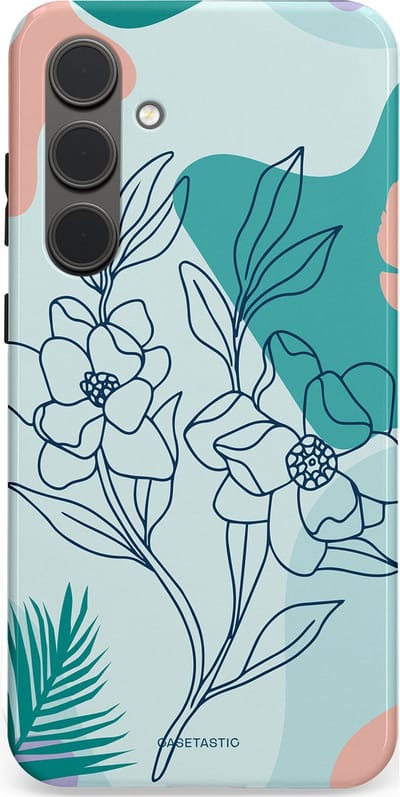 Casetastic Hoesje Geschikt voor Samsung S24 Plus - Stijlvolle Beschermende Duo-layer Case - Zeegroen Bloemenfestijn
