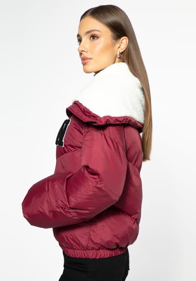 Wittchen Dames Oversized Jas met Imitatie Schapenvacht Kraag, Donkerrood
