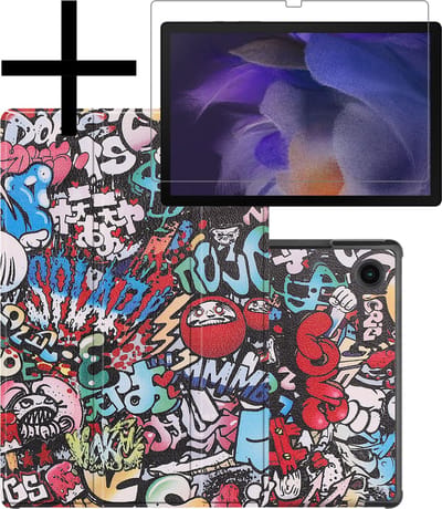 Hoes - Geschikt voor Samsung Galaxy Tab A8 - Met Screenprotector - Trifold Bookcase - Hard Cover - Hardcover Book Case - Tablet Hoesje - Graffity