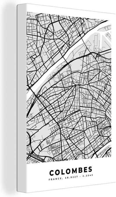 Canvas Schilderij Frankrijk - Colombes - Stadskaart - Plattegrond - Kaart - 20x30 cm - Wanddecoratie