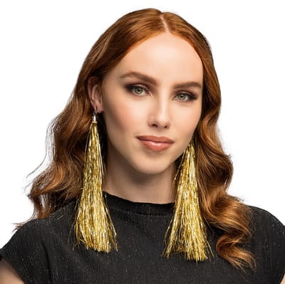 Boland - Paar oorbellen Festival goud Goud - Volwassenen - Vrouwen - Showgirl - Oud & Nieuw - Glitter - Glamour