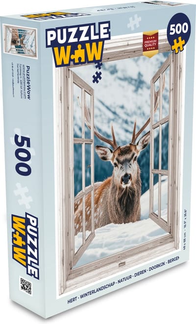 Puzzel Hert - Winterlandschap - Natuur - Dieren - Doorkijk - Bergen - Legpuzzel - Puzzel 500 stukjes