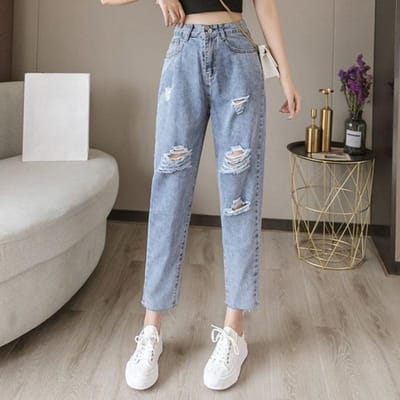 Dunne Studentenjeans voor Dames Harajuku Stijl Zomer Koreaans Nieuw Hoge taille Gescheurd Losse Dad Pants XL gray