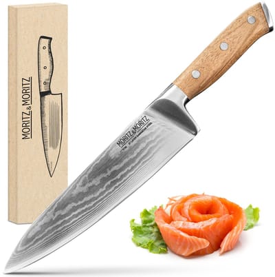 Moritz & Moritz Professioneel Damastmes - Koksmes 20 cm, 67 Lagen - Damaststaal - Acaciahouten Handvat