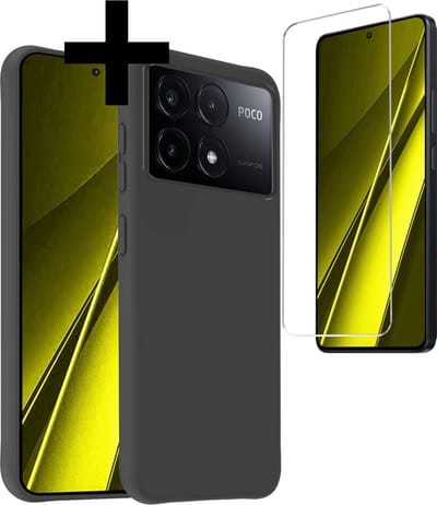 Hoesje - Met Screenprotector - Geschikt voor Xiaomi Poco X6 Pro 5G - Sterk & Shockproof - Back Cover - Siliconen Case - Telefoon Hoes - Telefoonhoesjes - Zwart