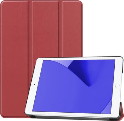Hoes - Geschikt voor Apple iPad 8 (2020) - 10.2 inch - 8e Generatie - Dun & Stevig - Trifold Bookcase - Hard Cover - Hardcover Book Case - Tablet Hoesje - Donkerrood