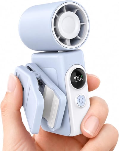 Draagbare Clipventilator – Oplaadbare Handventilator met LED-display - 360° Draaibare en Afneembare Clip - Kinderwagenventilator voor Baby's - Compact Reisaccessoire - 5.6*5.2*9.7cm - blauw