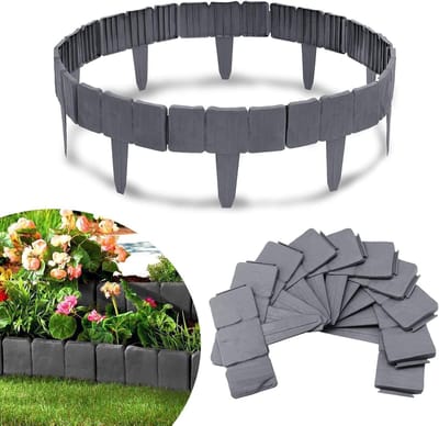 Gazonrand Kunststof - Bloembedomranding Steenlook - Tuinranden Aanleggen - Flexibele Steenlook - 5 Meter 20 Stuks - Antraciet
