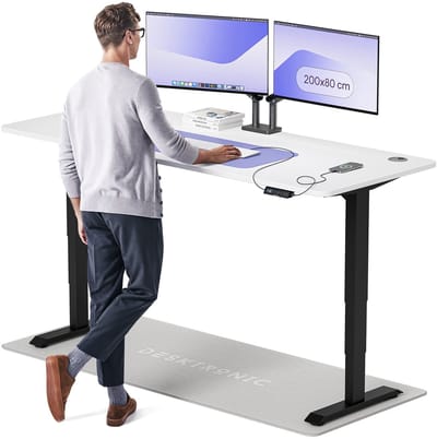 Desktronic HomePro Zit-sta Bureau Elektrisch In Hoogte Verstelbaar, 200x80cm Zwart/Wit, Stille Dubbele Motor, Hoogte 62-126cm