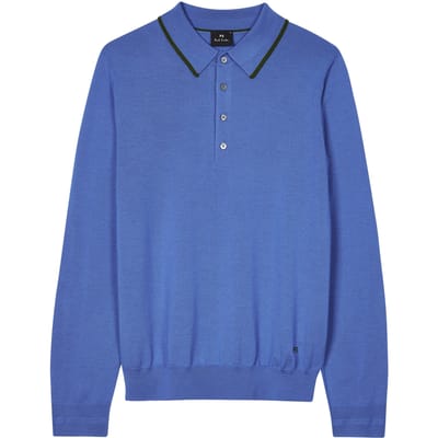 Paul Smith Mens Sweater Ls Polo Greyish Blue Maat: S | Poloshirts Outlet | Heren | Blauw